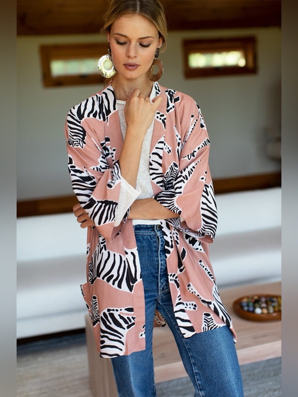 Emerson Fry India Collection Fête Kimono - Zebra Muted Clay (Size XS/S) – EUC
